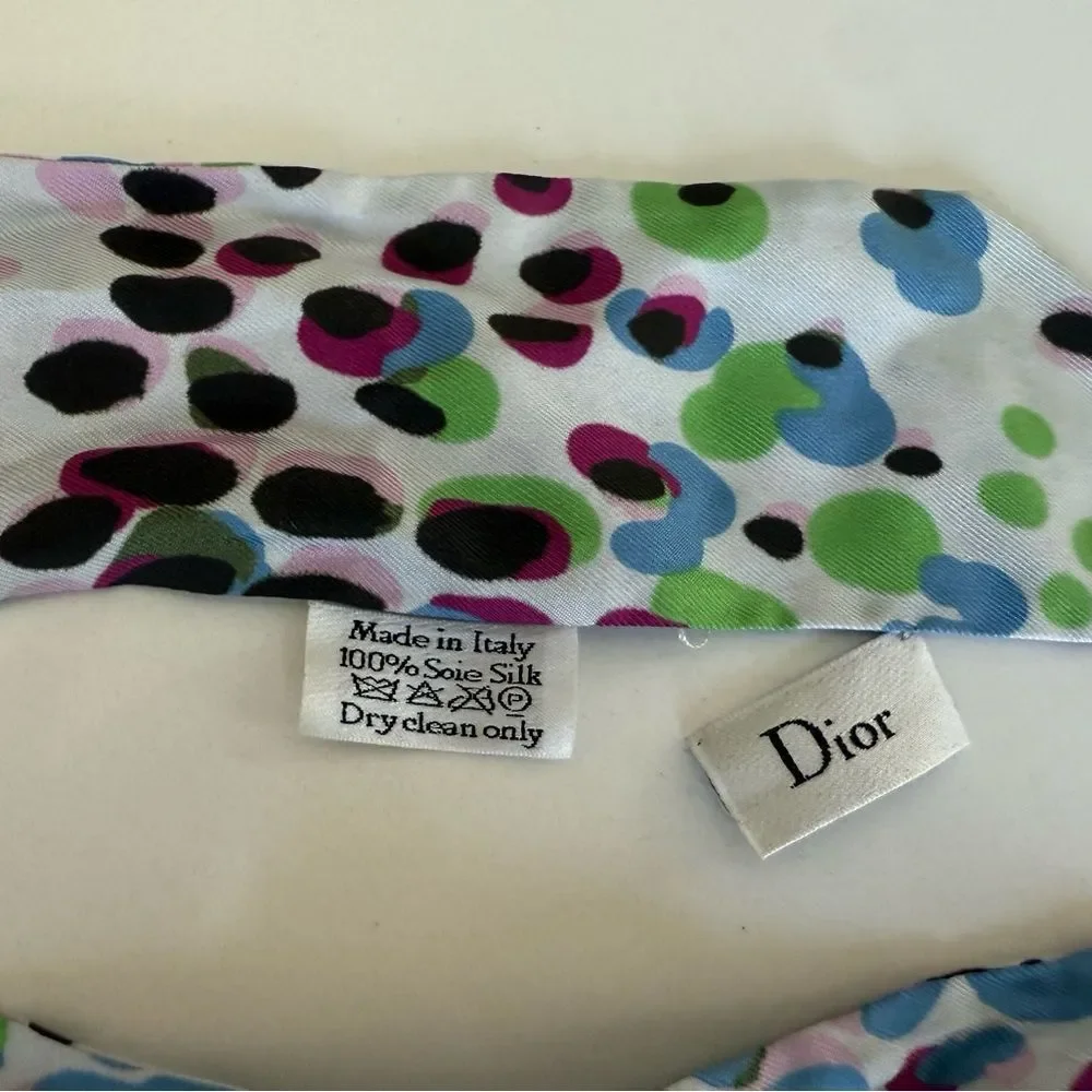 Dior Polka Dot Silk Twilly Scarf in Blue and Green